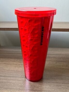 Starbucks Translucent Red Heart Pattern Tumbler 24oz No Straw